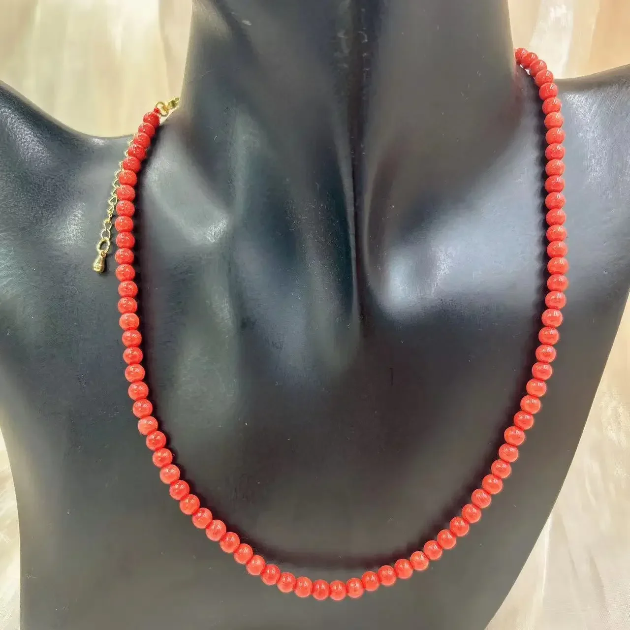 4-5mm 17inch Short Small Vintage Orange Red Round Natural Sea Bamboo Coral Gift Women Jewelry Collar Necklace 17inch