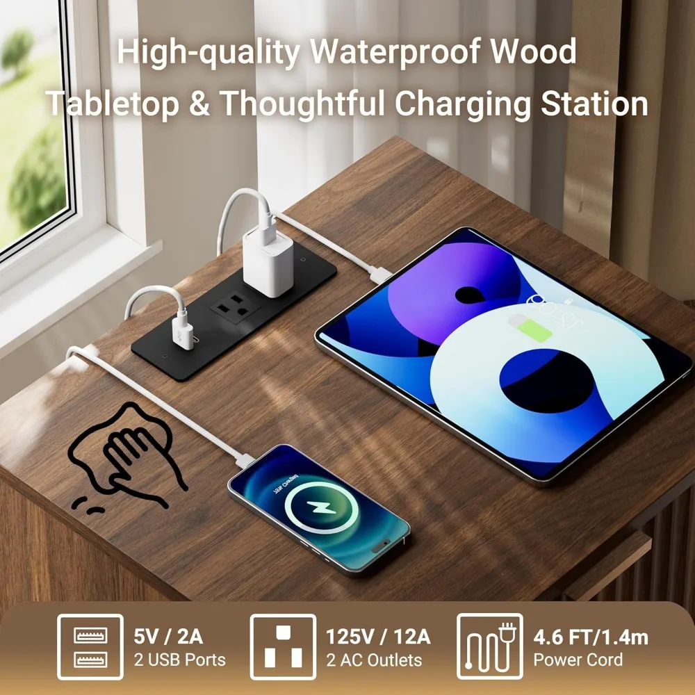 منضدة خشب الجوز الحديثة في منتصف القرن مع قاعدة شحن، وطاولة جانبية كبيرة مع درج ورف مفتوح لاستخدام الطاولة النهائية