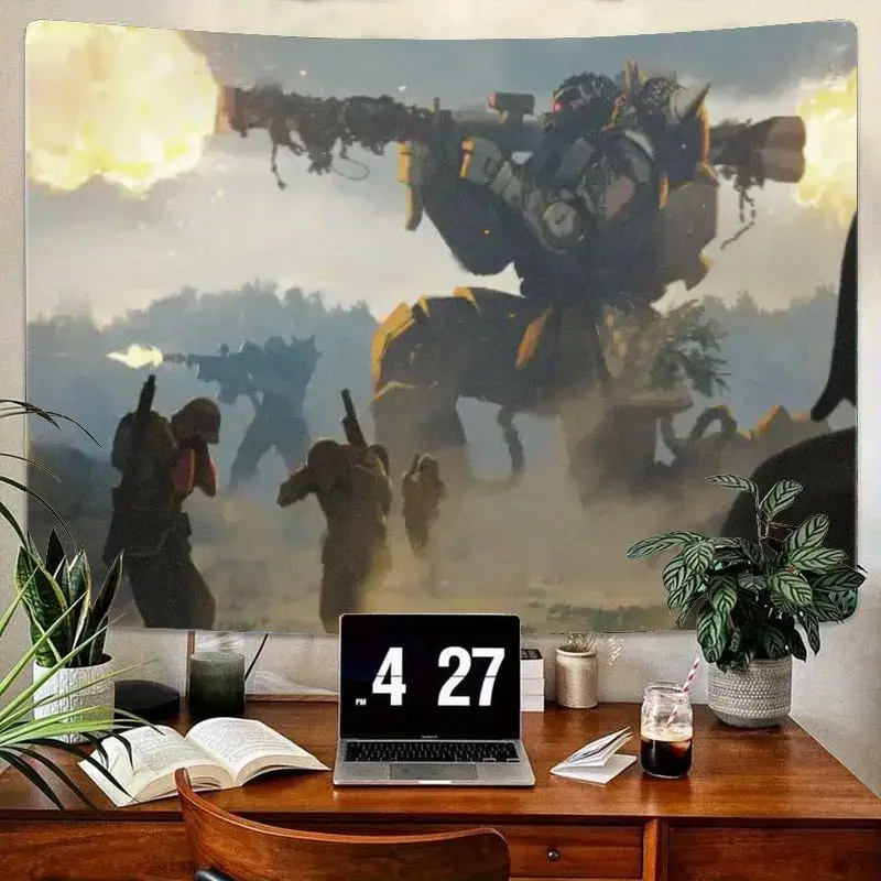 

1 шт. фэнтезийный боевой гобелен, настенный гобелен с изображением мерцающего воина, динамическая боевая туманная атмосфера, настенное искусство из полиэстера для