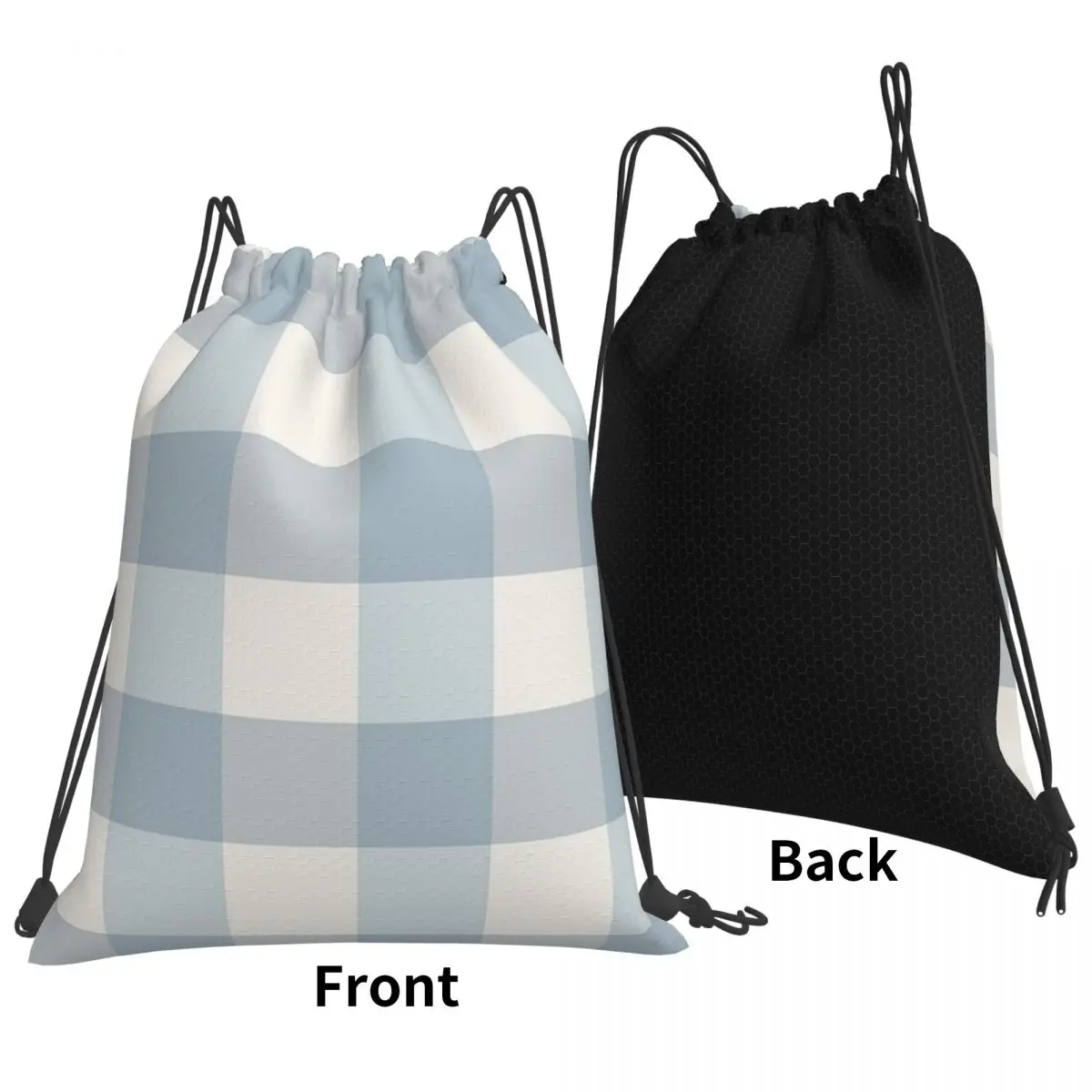 Soft Blue And Cream Gingham Check Backpacks Fashion Drawstring Bags Storage Bag Book Bags for Travel School