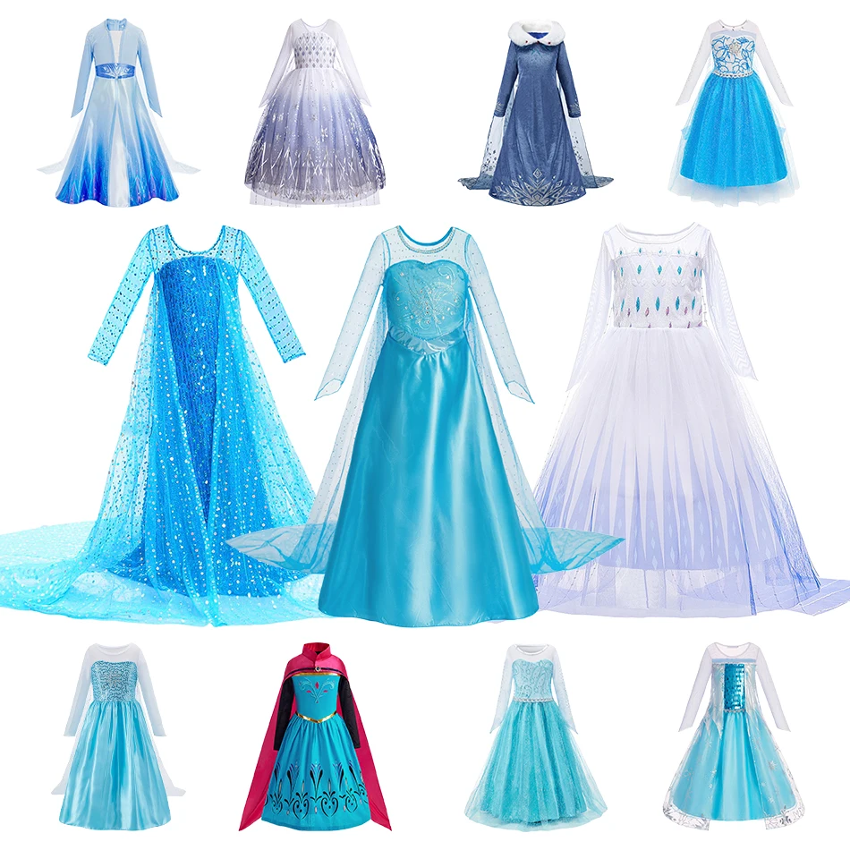 Disfraz de princesa para niñas, Vestidos de baile con lentejuelas para niños, Reina de la nieve, vestido largo de manga larga para cumpleaños, Vestidos de Cosplay para niños
