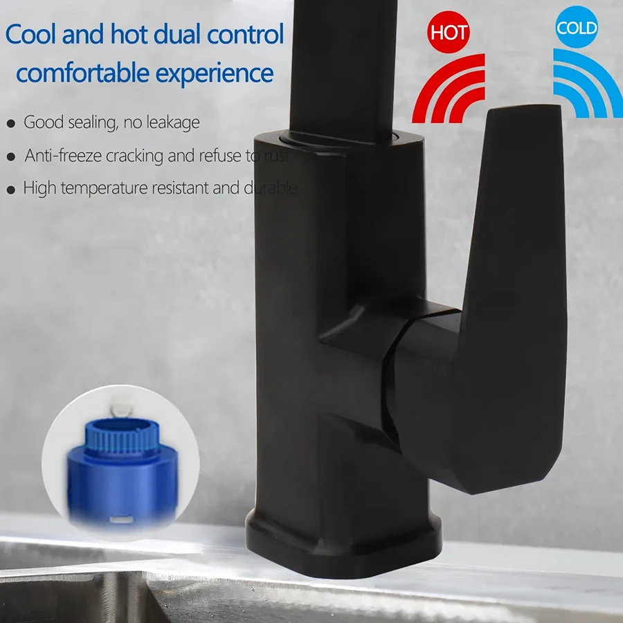 Square Kitchen Faucet 360 Rotation Hot Cold Water Mixer Tap Basin Water Crane Tap For Kitchen Bathroom Taps Deck Mount