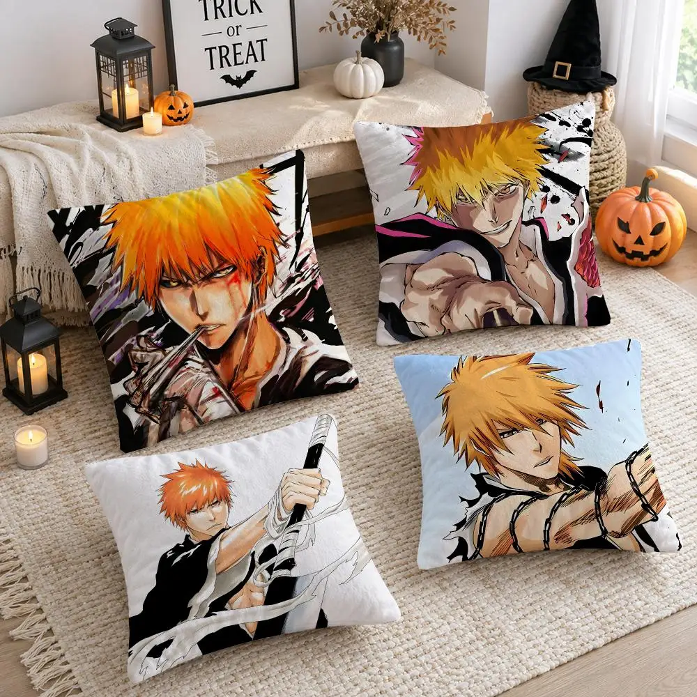 Japanese Anime K-Kurosaki Ichigo Cushion Cover Plush Decorative Pillow Case With Hidden Zipper Cutecore Room Decor For Home