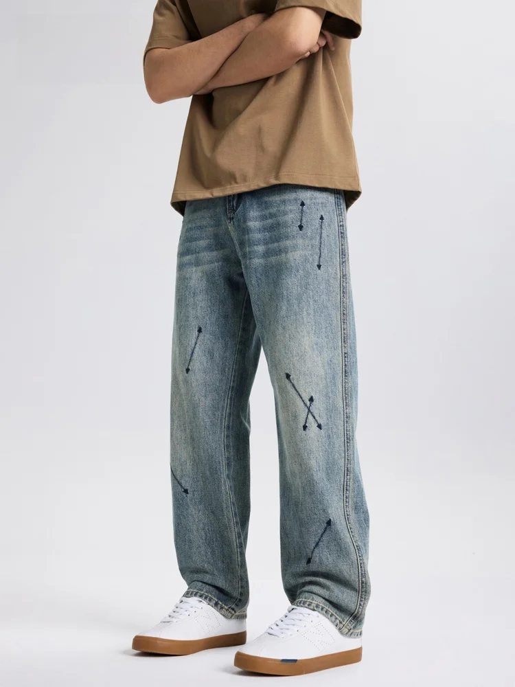 

Мужские джинсы JFU: Новинка, весенняя коллекция, в американском ретро-стиле, свободного кроя, прямые штанины, повседневные, длинные, с эффектом потертости, винтажные, из смесового хлопка и полиэстера