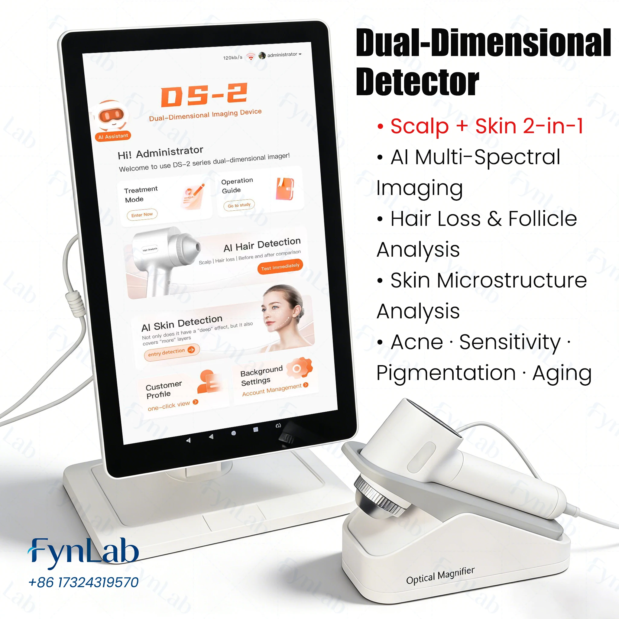 Dual-Dimensional Skin & Scalp Detector Multi-Spectral AI Imaging 50X Probe Professional Diagnostic Tool for Clinic Salon