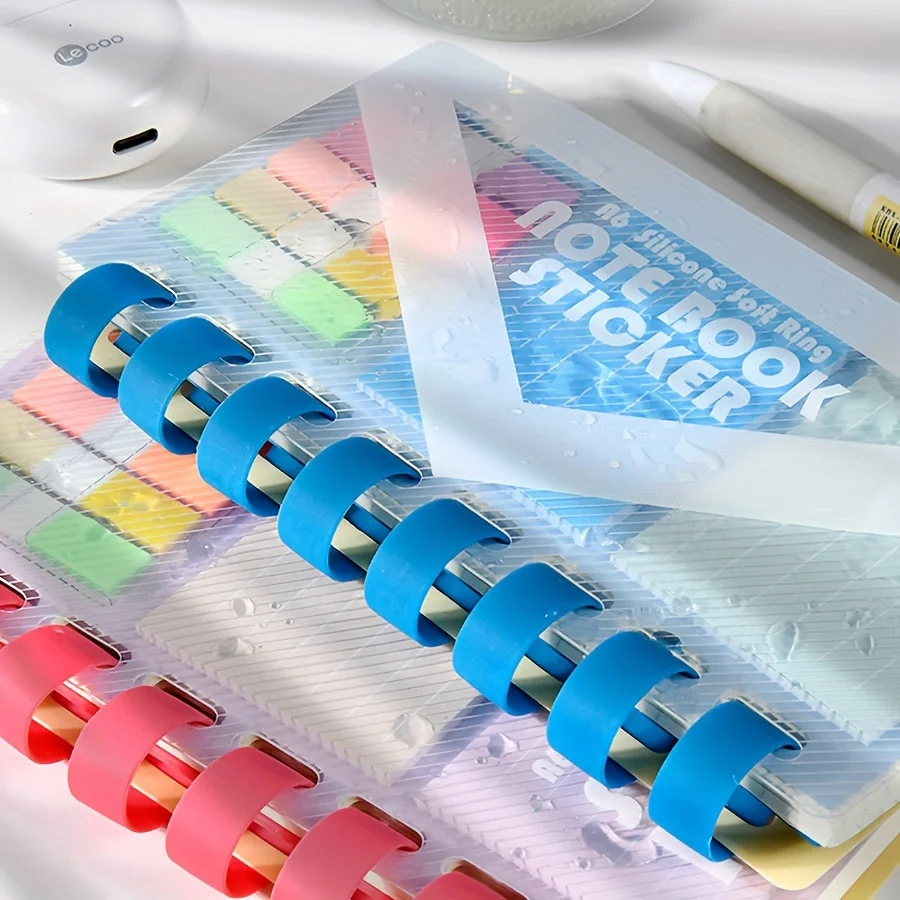 A6 Notebook - Cute Sticky Note Pads, 40 Pages Notebook Loose Leaf Soft Rubber Ring Pocket Ledger For Refillable Journal Office