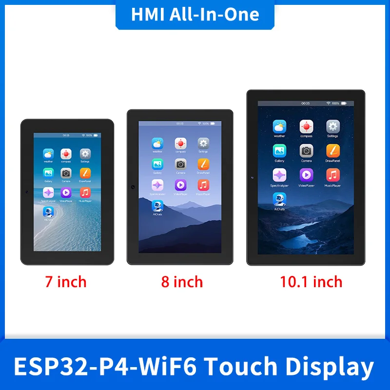 ESP32-P4-WiFi6 HMI All-In-One Touch Display Development Board 7/8/10.1 Inch with Microphones Speaker Camera Supports AI BLE 5