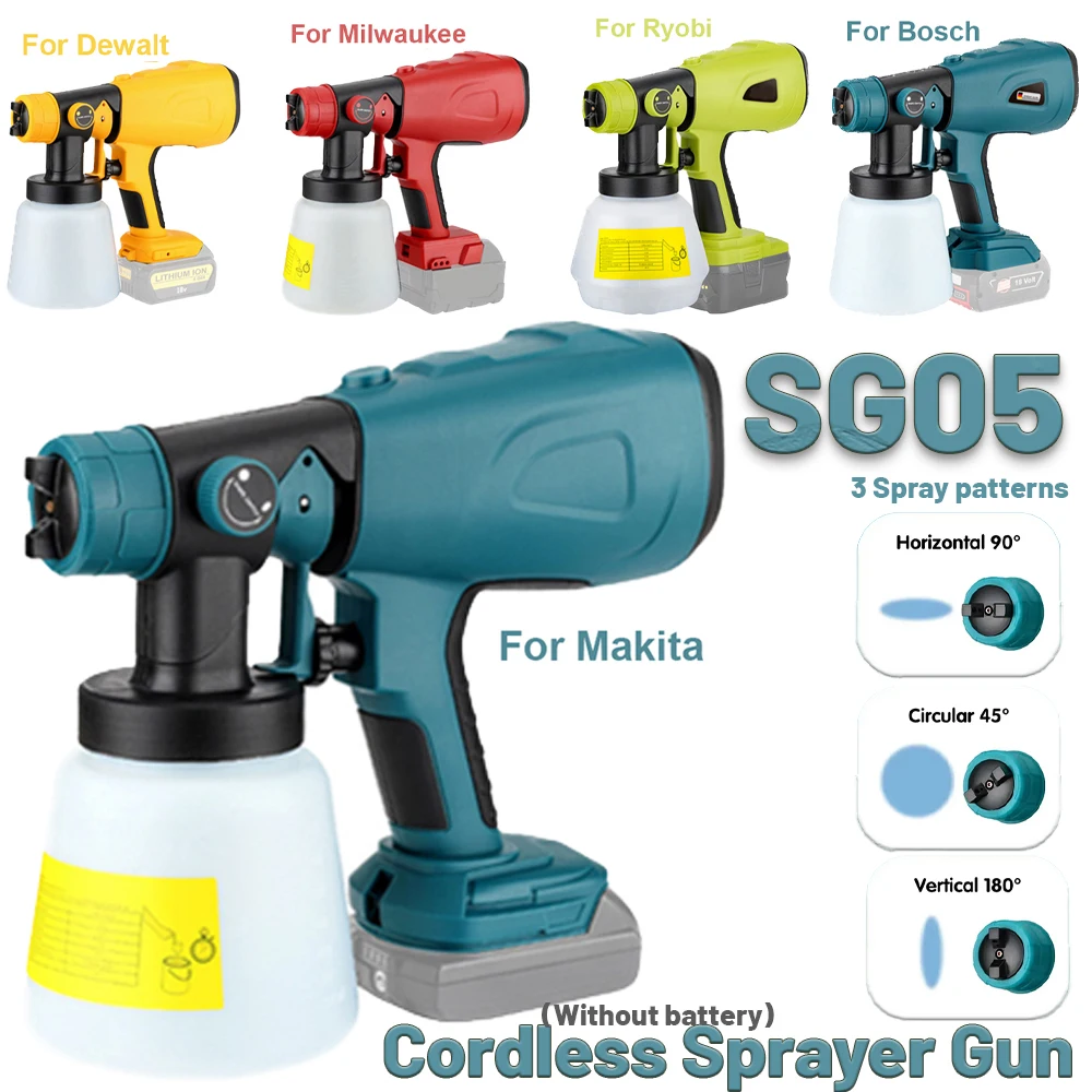 

Электрический пистолет-распылитель для Makita/Bosch/Dewalt/Milwaukee/Ryobi, 18 В, литий-ионный аккумулятор, пистолет-распылитель, распылитель краски, забор, электрический пистолет, шнур
