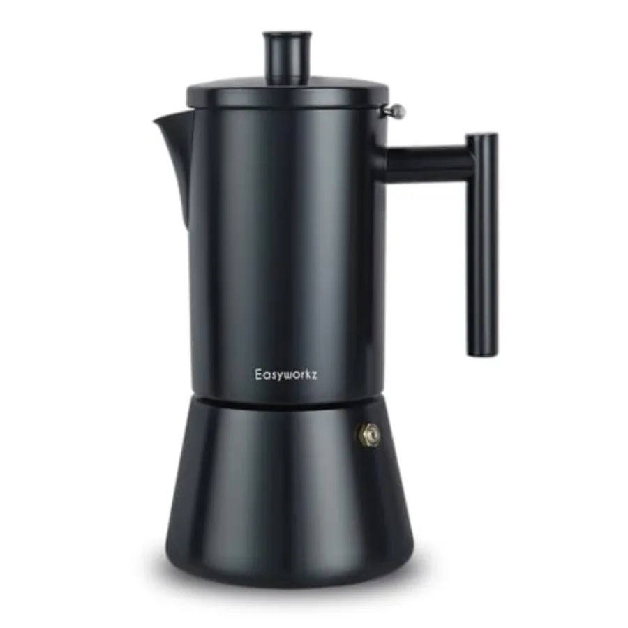 

Stovetop Espresso Maker for Italian-style coffee, stainless steel, matte black, 12-cup 17.5 oz induction-compatible Moka pot wi