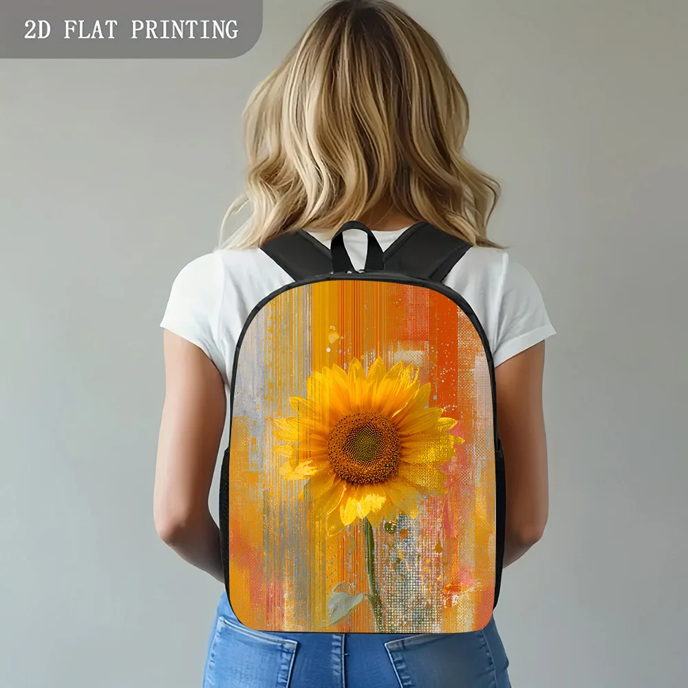 

Large capacity sunflower printed backpack - adjustable shoulder strap and zipper opening and closing design, bright sunflower