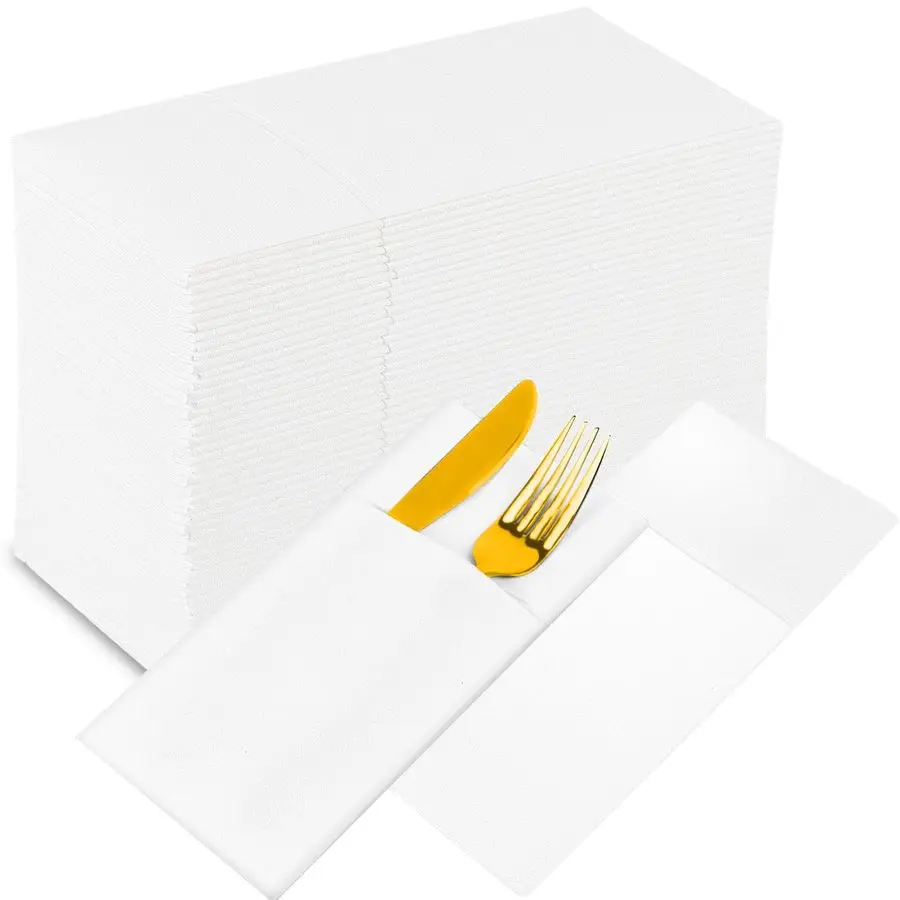 

White Napkins Dinner Paper with Pocket 200 Pack Disposable Linen Feel Wedding Reception Napkins Bulk for Decorations Restaurant