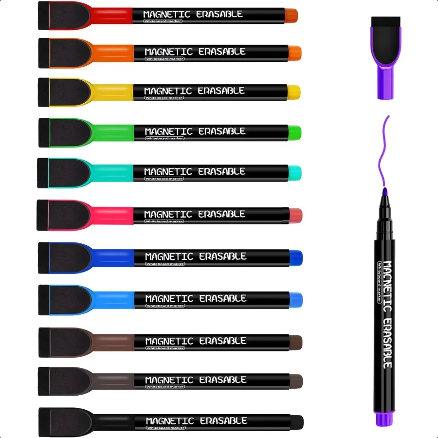 

Magnetic Dry Erase Markers Fine Tip 12 Colors Whiteboard Markers with Eraser Cap Low Odor Thin Dry Erase Markers for Teachers W