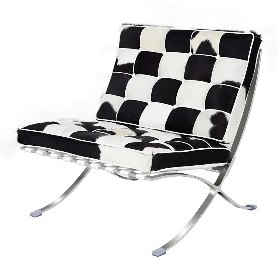 Mid-century Horse Fur Leather Lounge Chair Club Seat Chair Foldable high-end accent Chair ottoman