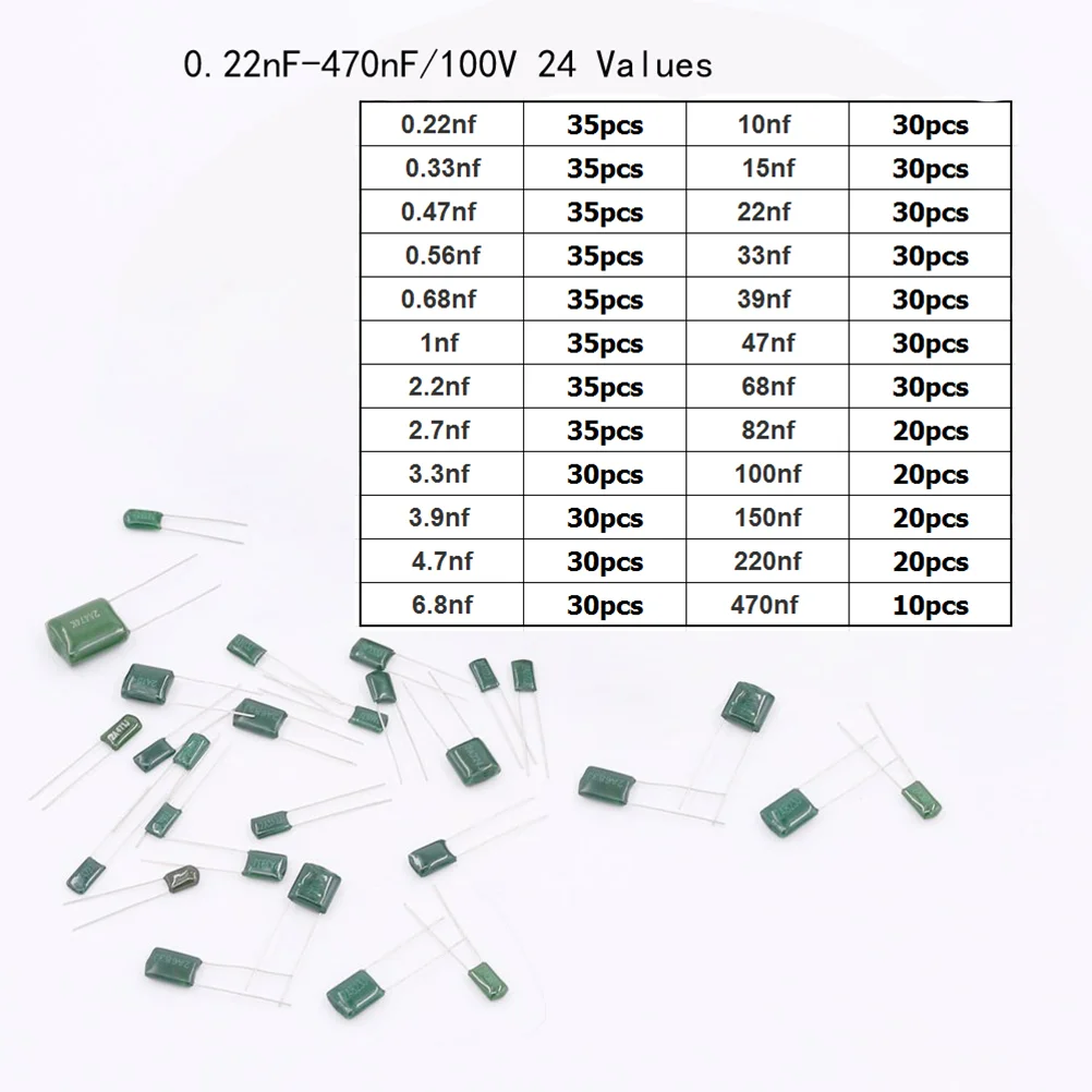 660Pcs 24 Value Polyester Film Capacitor Assortment Kit 022NF to 470NF / 100V capacitor kit capacitor assorment