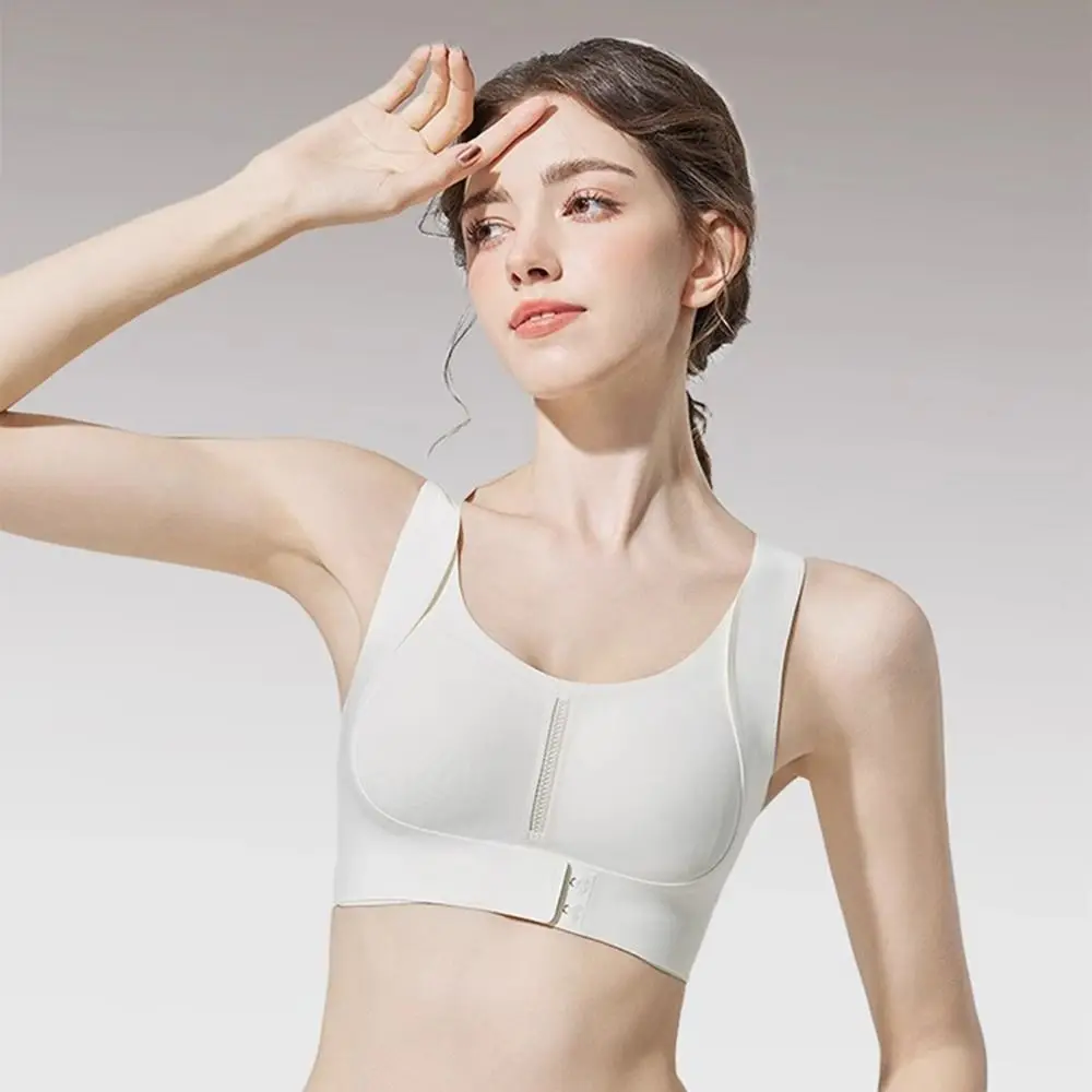 

2 in 1 Posture Corrector Bra Shockproof Full Cup Front Closure Bra Widened Shoulder Straps Solid Color Anti-Sagging Brassiere