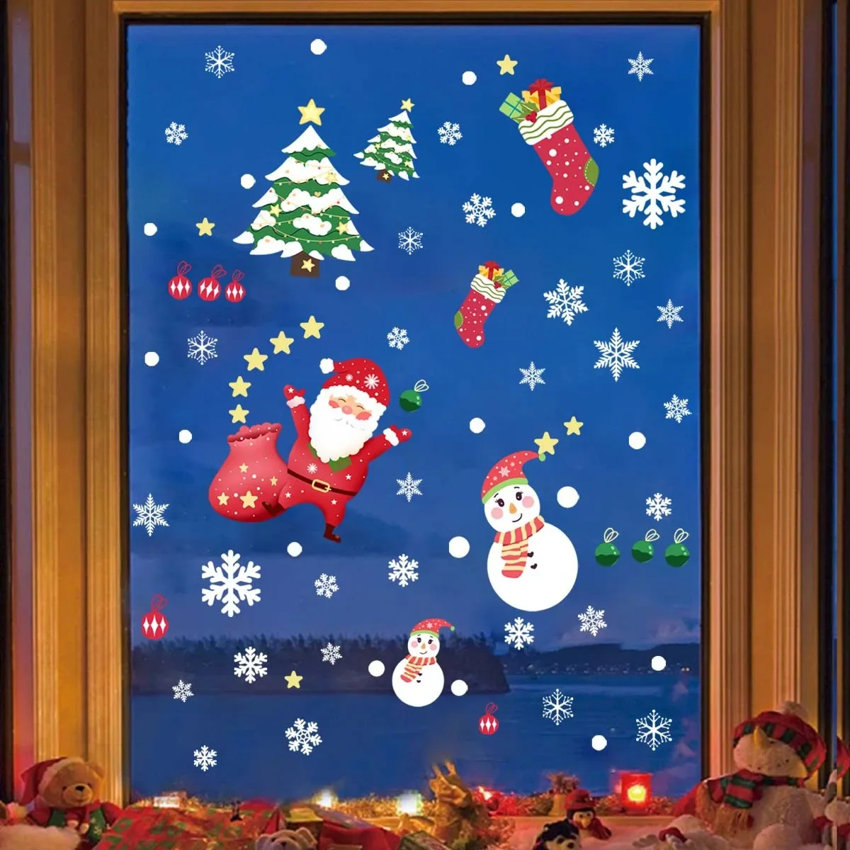 Santa Claus Snowflakes Christmas Wall Stickers Electrostatic Stickers Window Glass Double Sided Visible Decorative