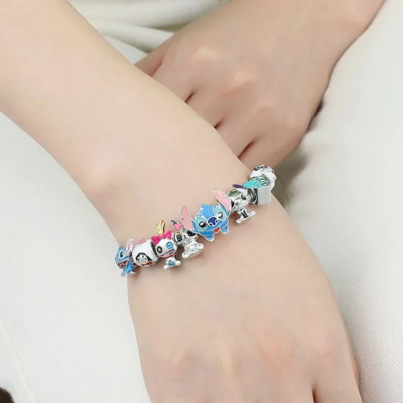 Disney Stitch Pandora Bracelet Jewelry Fashion Personality Adjustable Opening Ladies Bracelet Girlfriend Valentine Day Gifts