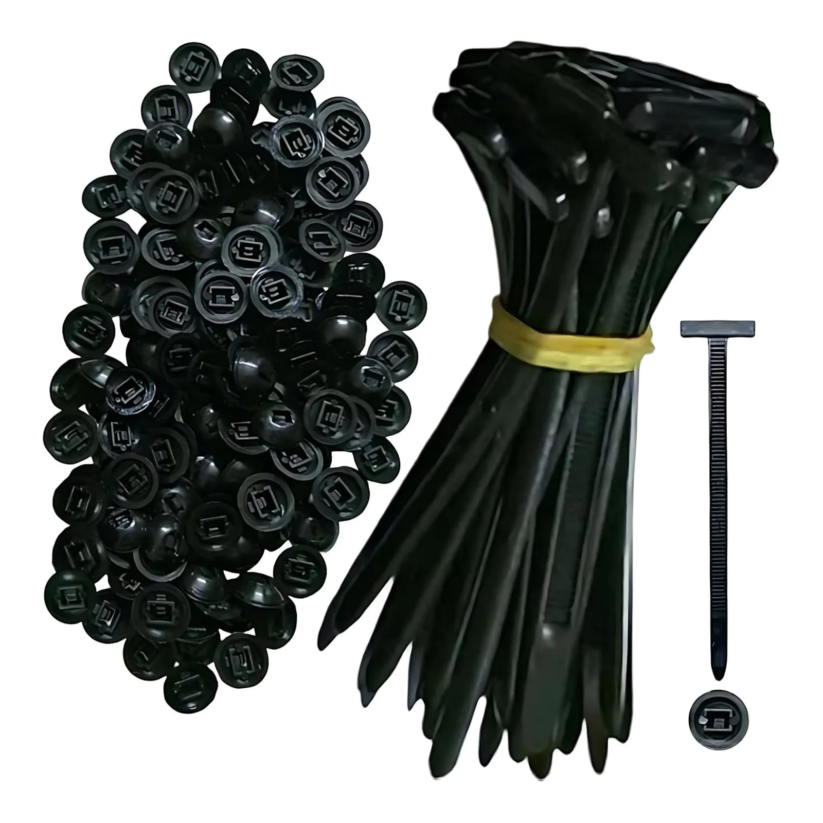 

Bulk 50/100/150/200 nylon general purpose cable ties with plastic tool, pin and button design for everyday automotive use