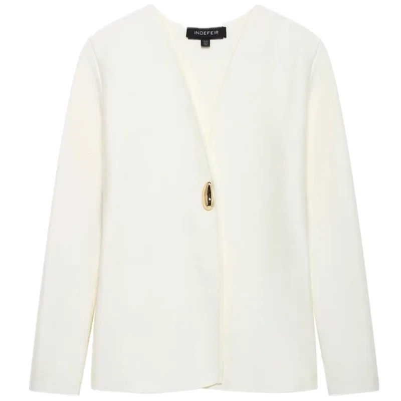 Lente 2025, dames gebreid lang Sve V-Ne Jaet Veelzijdig Quali Simplici Nieuwe collectie Woon-werk Sle Normale lengte