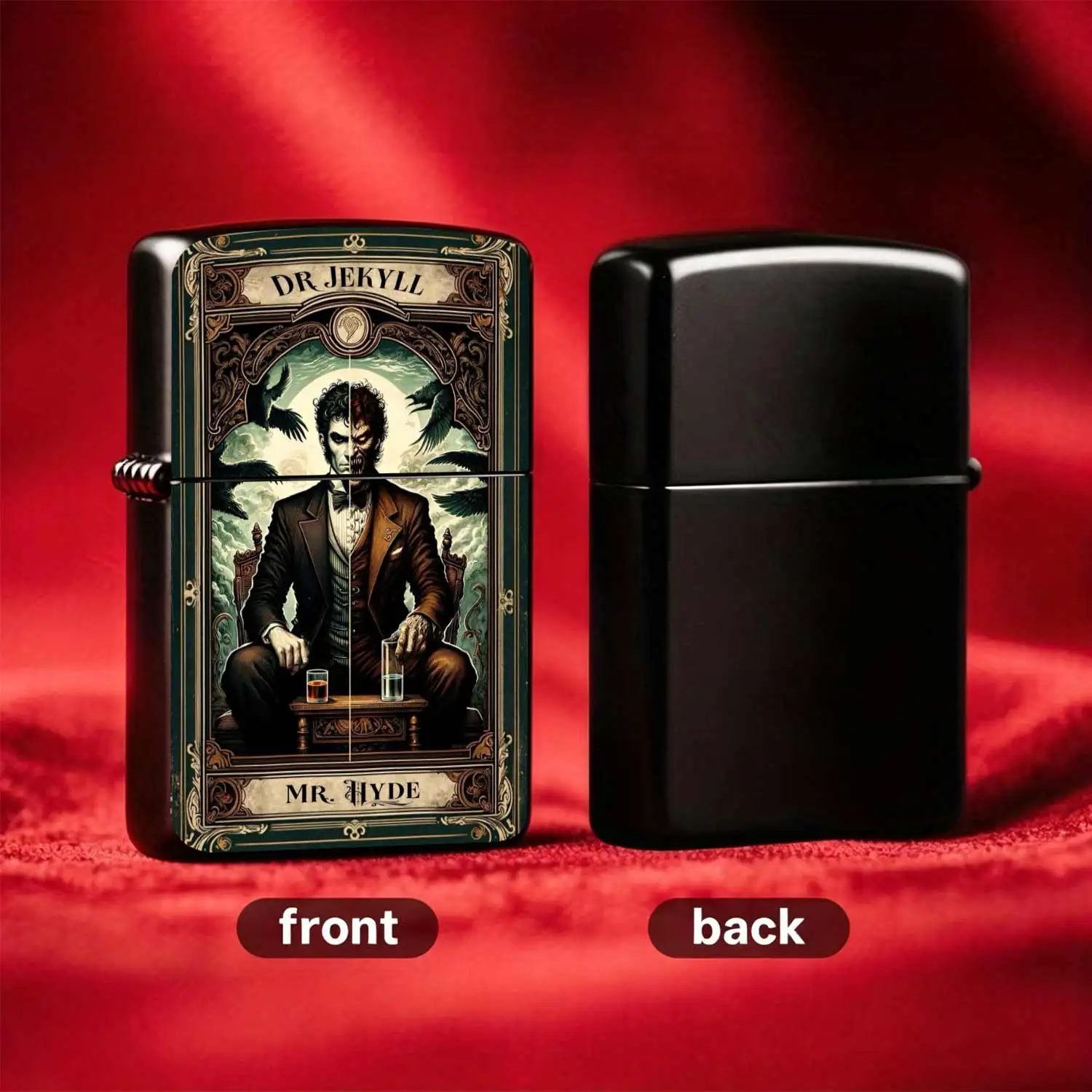 Flip-Top Pocket  Lighter, Windproof  Lighter with Classic Dr. Jekyll and Mr. Hyde Gothic Literature Themed Print, Refillable Portable  with Split Dual-Character Design, Ideal for Collectors and Daily Use Humoro