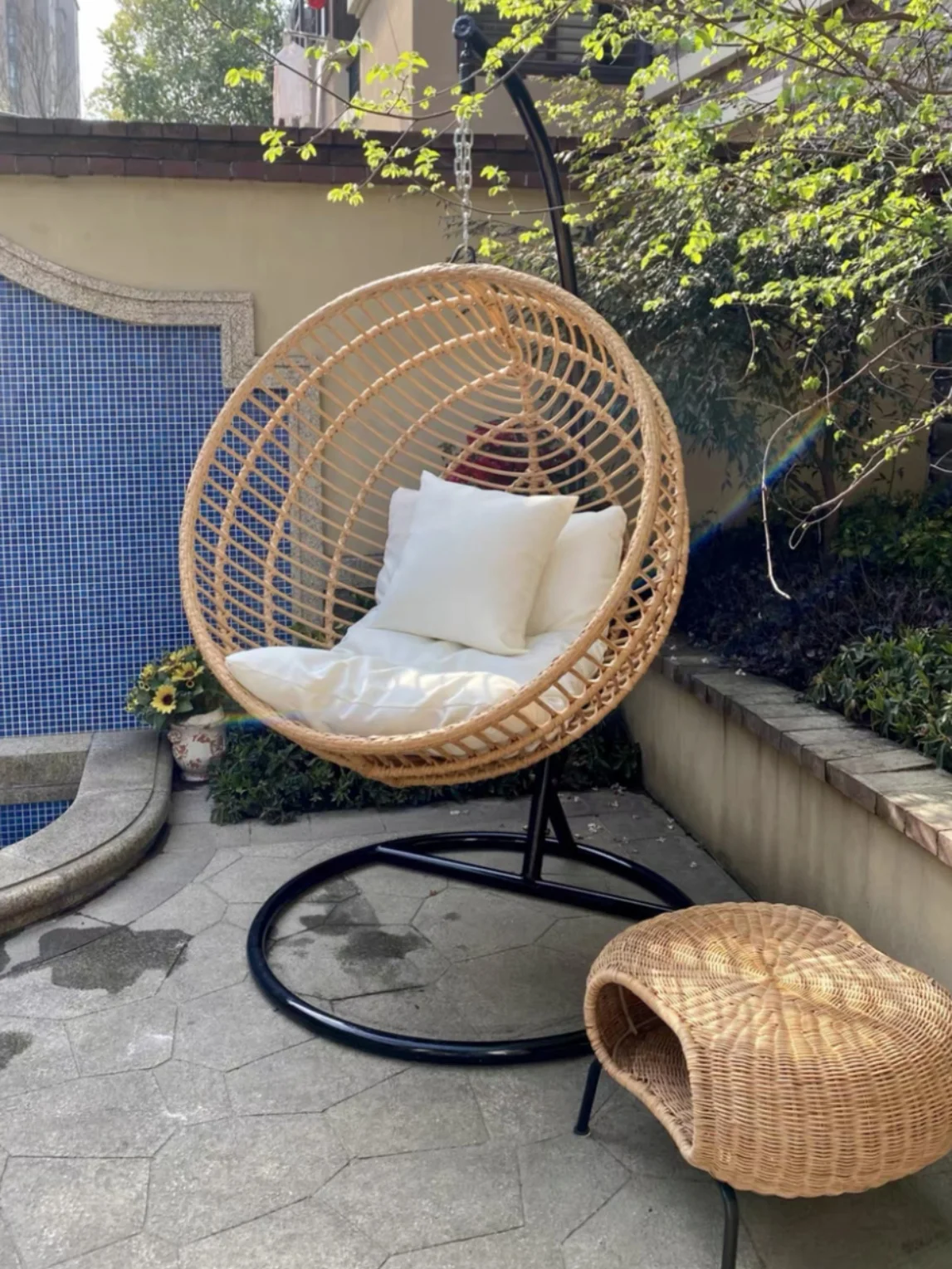 Outdoor Rattan-Like Circular pendurado cadeira