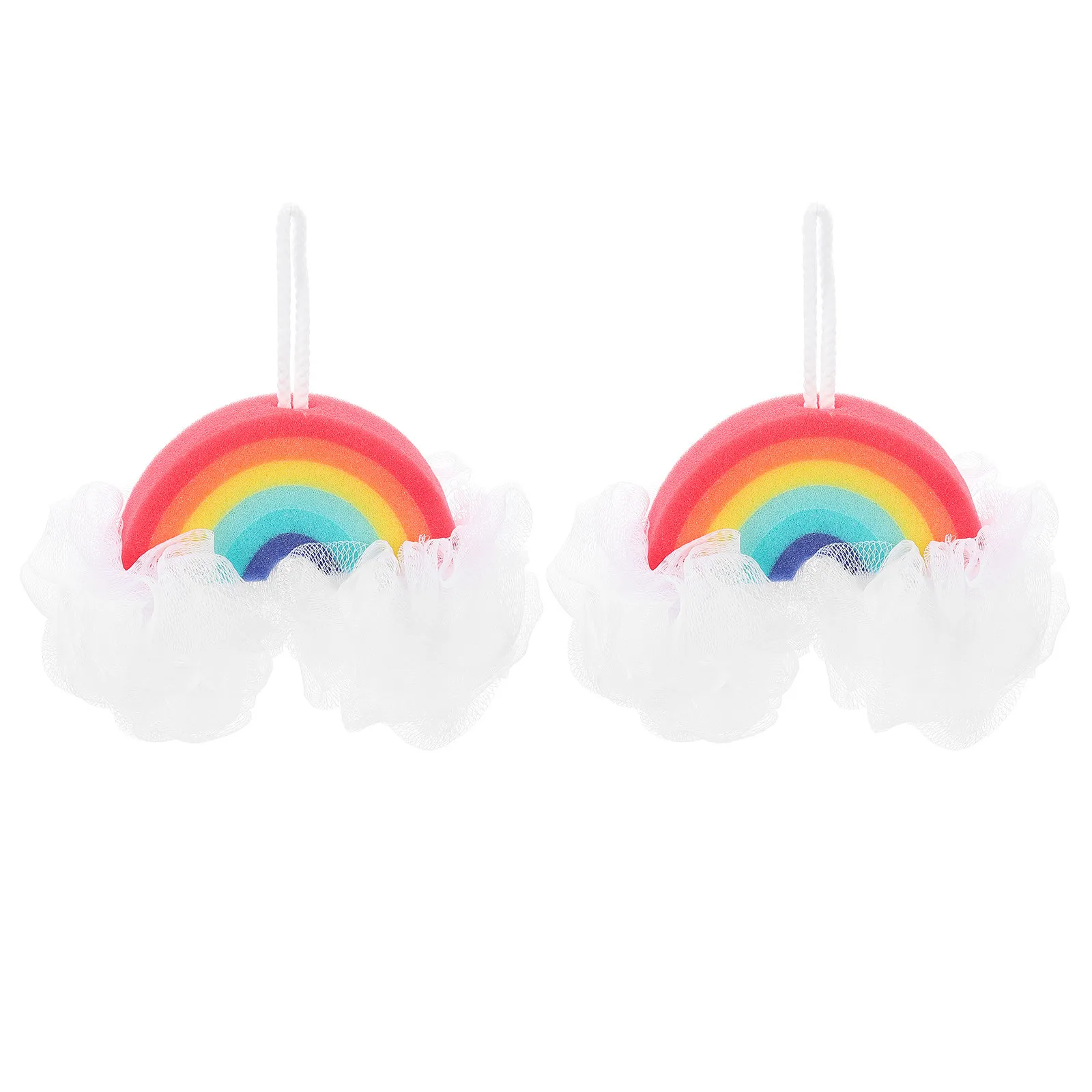 2pcs Rainbow Balls Durable Skin Exfoliating Shower Scrubber Gentle Body Cleaning Bubble Forming Bath Wipe Home Use Household