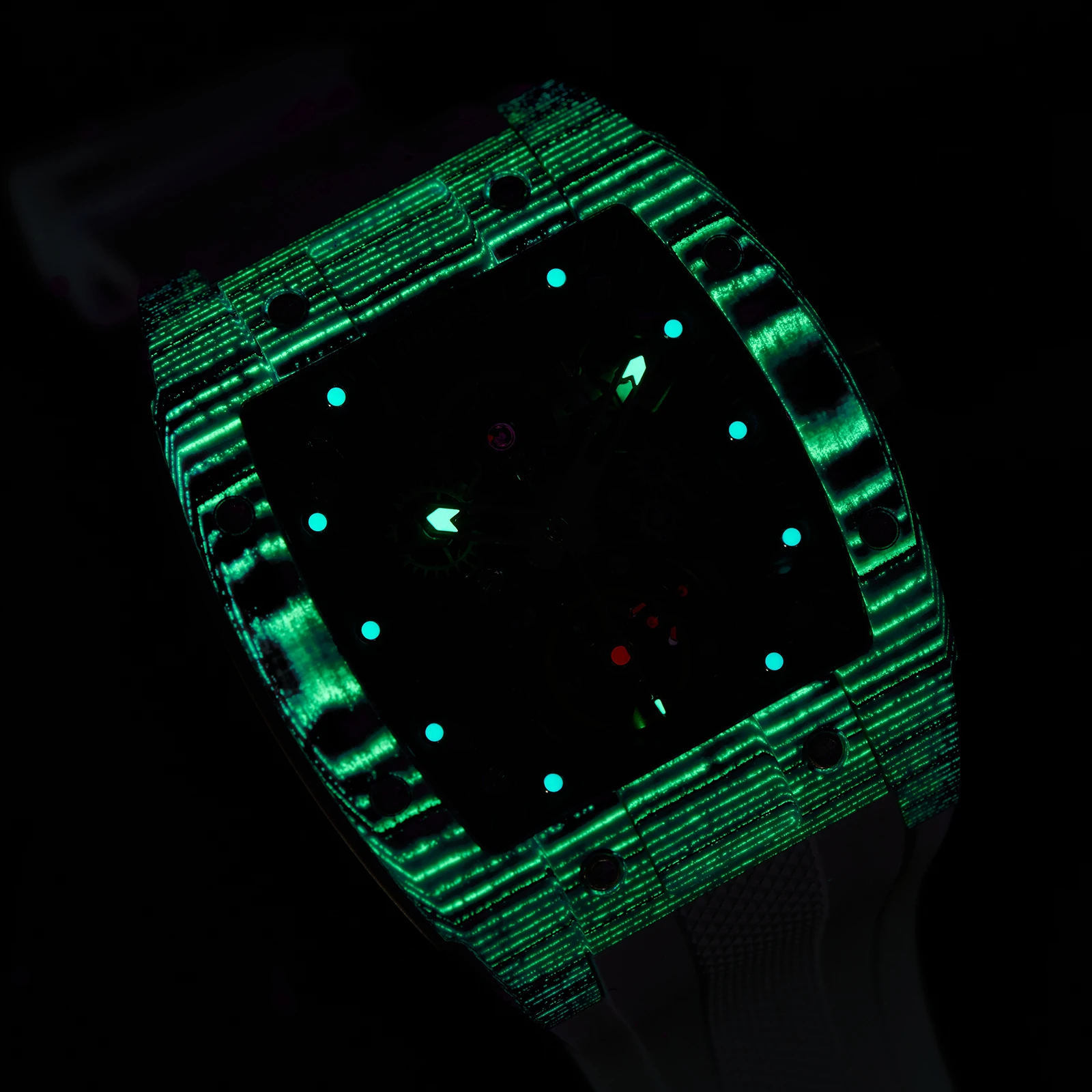 OBLVLO ساعة ميكانيكية فاخرة للرجال من ألياف الكربون مجوفة ساعة أوتوماتيكية تناظرية مطاطية مقاومة للماء ساعات رياضية للرجال EM-ST