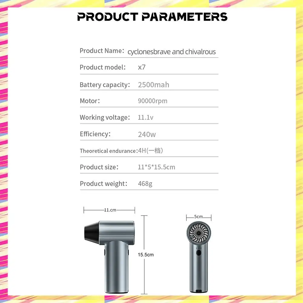 ABJJ 핸드헬드 팬 40mm 브러시리스 모터 미니 덕트 팬 500G 추력 강력 터보 팬 자동차 에어 블로워