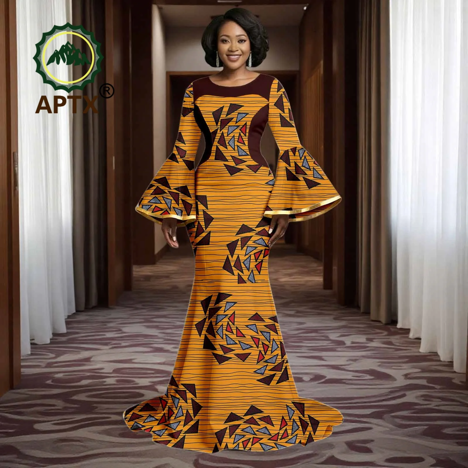 

African Dress for Women Ankara Print O-Neck Long Sleeve Floor-Length Patchwork Dress Dashiki Elegant fashion Casual Party Dress