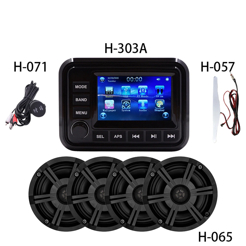 Airow auto Marine Audio System Stereo Speaker Package, Blue-tooth, MP5 USB AM FM Marine Stereo Black Speakers, Antenna