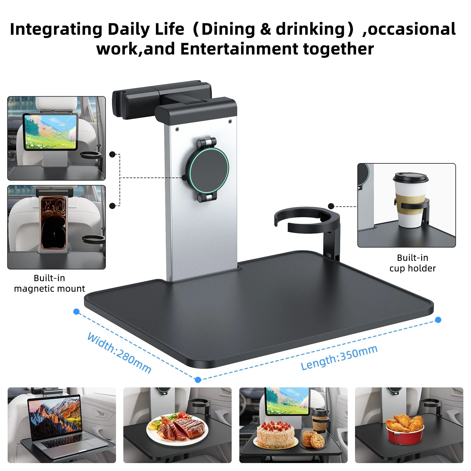 

Складной столик-подставка для ноутбука на спинку автомобильного сиденья, крепление на подголовник, держатель для чашек и телефона, для еды, письма, работы, для детей