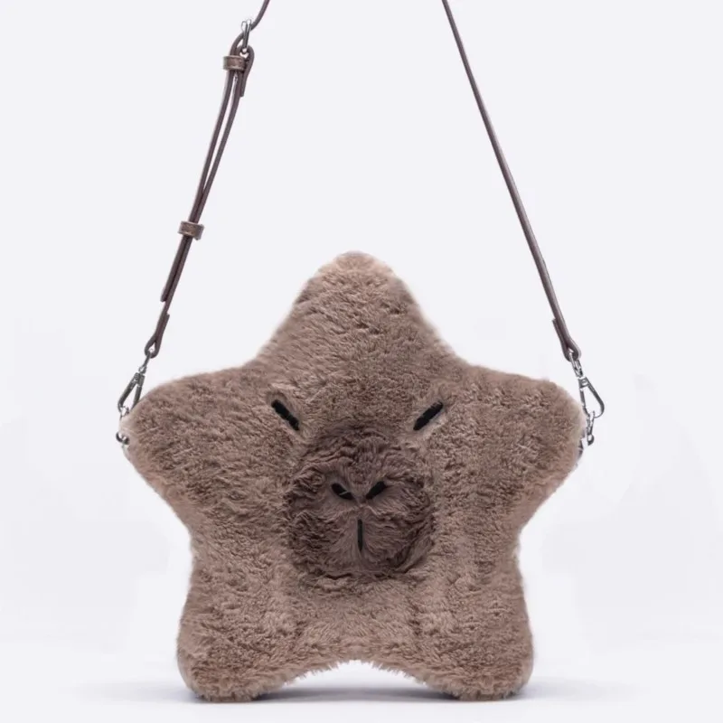 JIAERDI Cute Guinea Pig Star Shape Backpack Women Plush Multi Functional Shoulder Bag Ladies Crossbody Bag Cartoon Crossbody Bag
