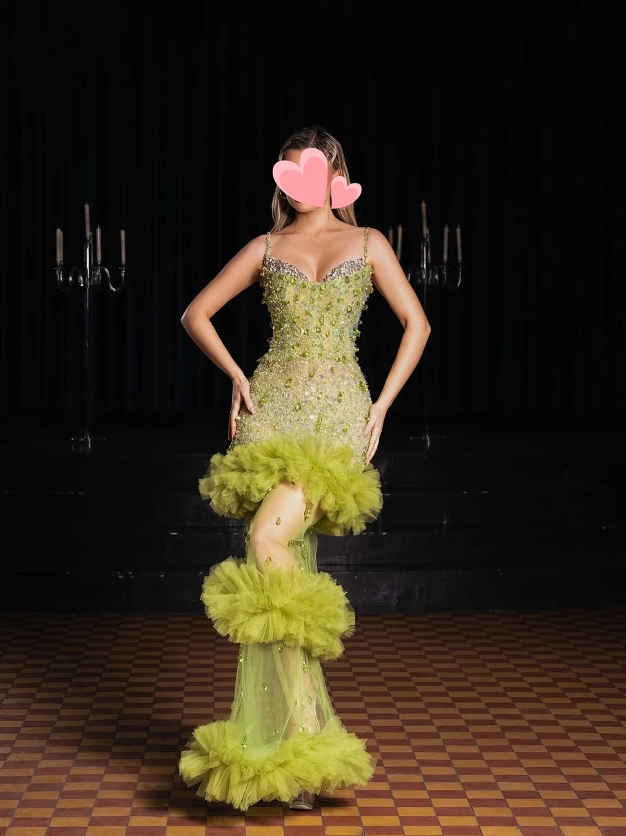 

Other Shore Elegant Vintage Sweet Green Mermaid Crystal Beads Sexy Customized Formal Occasion Prom Dress Evening Party Gowns