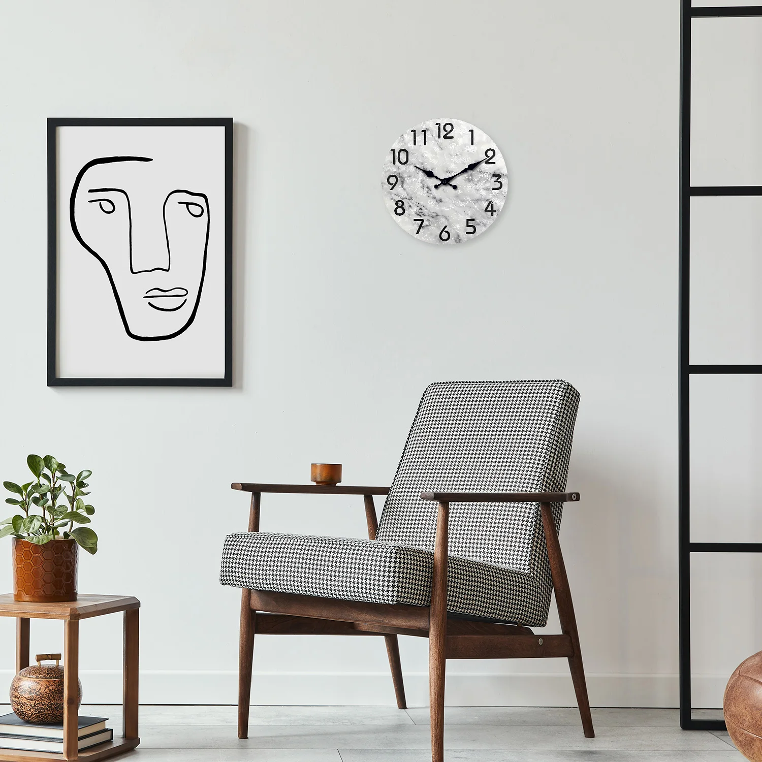 Modern Gray and Black Marble Oil Painting Pattern Wooden Wall Clock for Living Room, Bedroom, Kitchen, Home Decoration, Silent Quartz Clock, Holiday