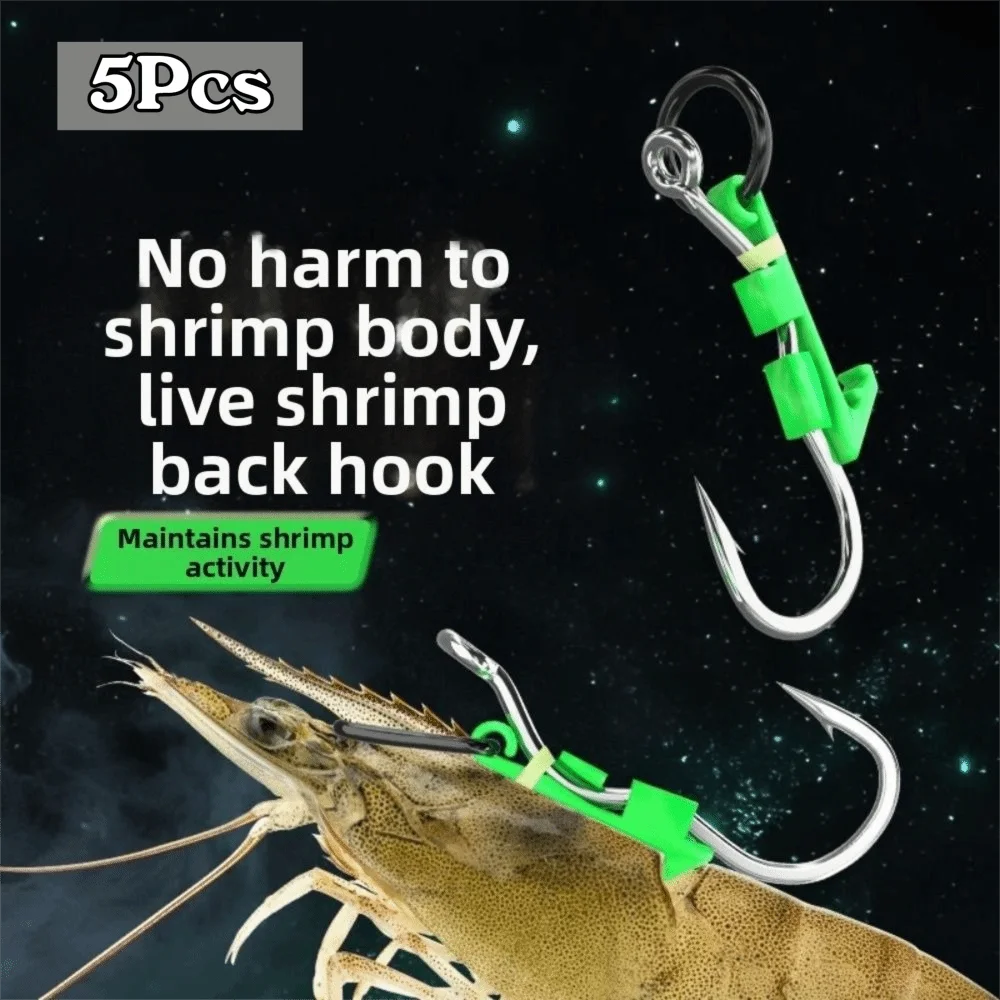 5Pcs Stainless Luminous Live Shrimp Hooks Sharp Barbed No Unhooking Luminous Bait Fixed Holder Set Anti-entanglement Anti Slip