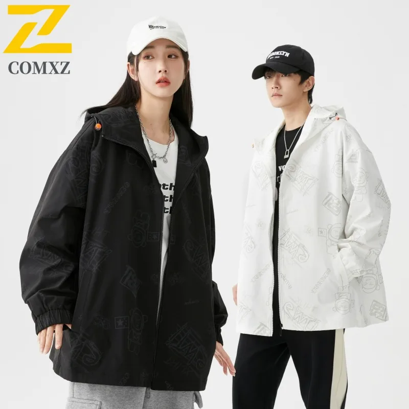 

COMXZ 2025 Men Women Hooded Jacket Fashion Couple Long Sleeve Coat Autumn Spring Ins Style Versatile Trendy