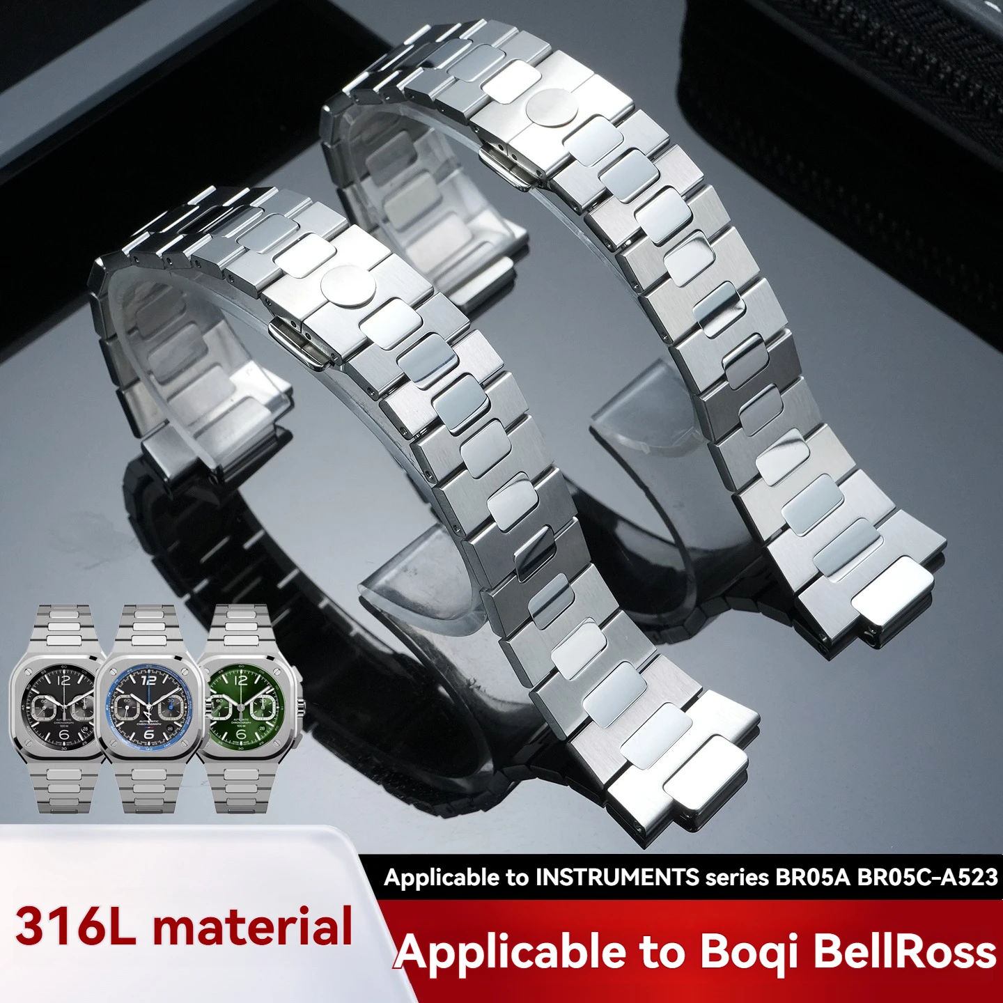 For Bell&Ross Premium Stainless Steel Watch Band Original Style for BR05A BR05C-A523 316L Stainless Steel Watch Bracelet