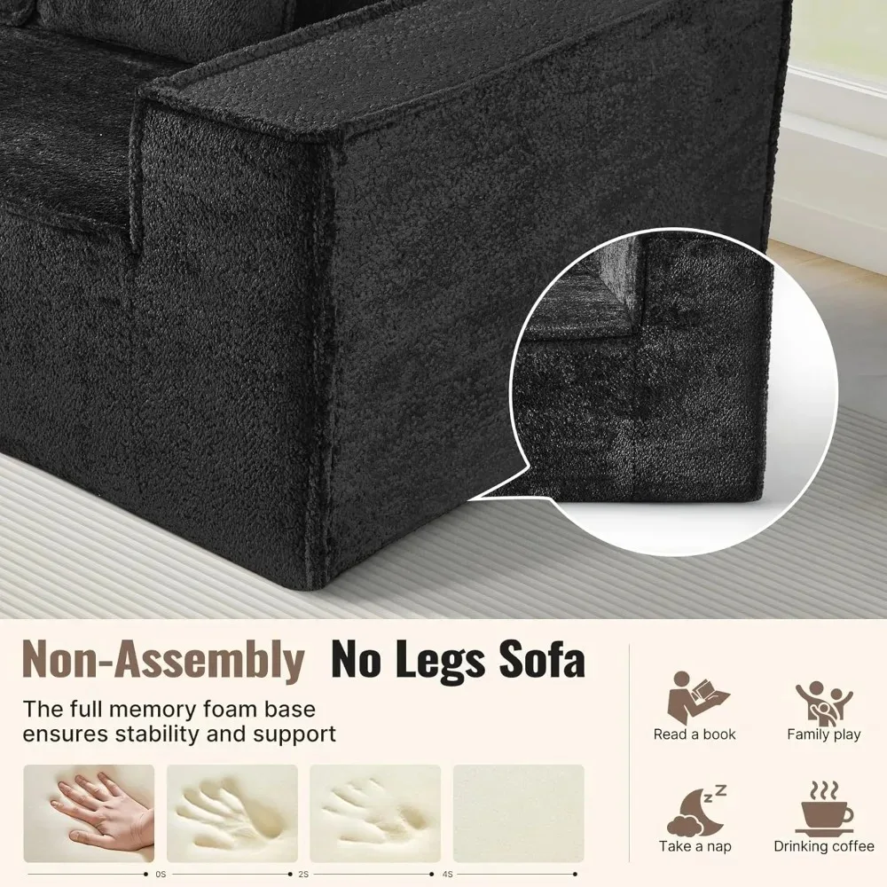 أريكة بمقعدين سحابي حديث منجد من الشنيل مقاس 77 بوصة، لا تتطلب تجميع أرائك ذات مقعد عميق تتضمن وسادتين للعيش R #6