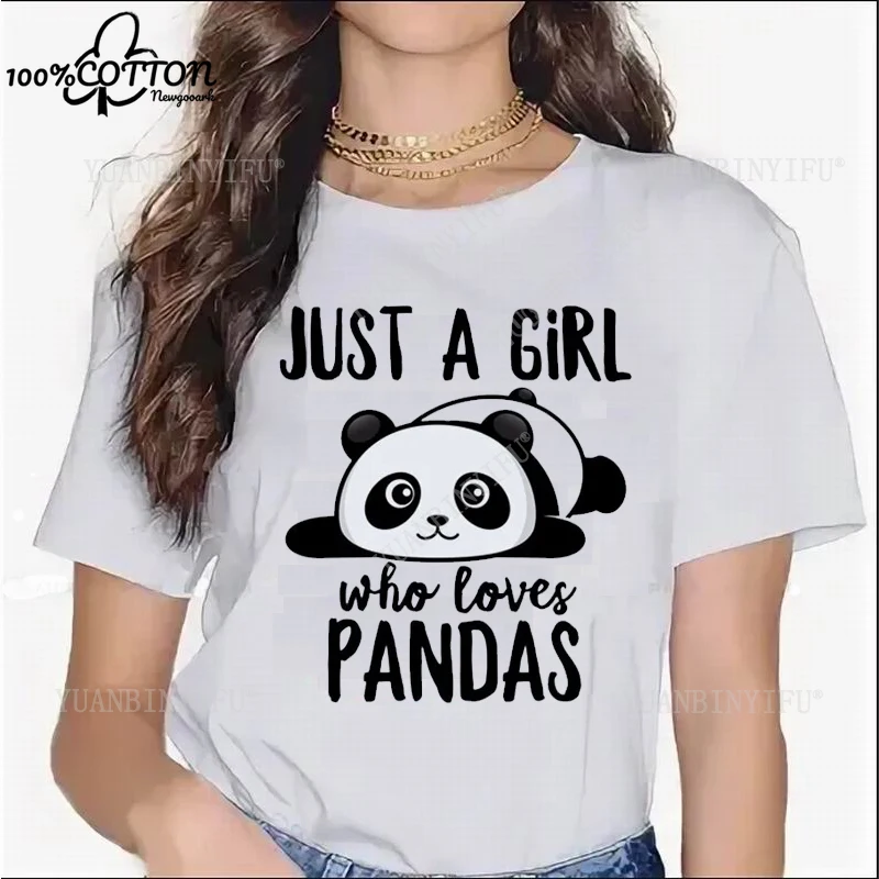 Gran oferta de ropa Kawaii para mujer, Camiseta de algodón de manga corta con estampado de Panda, ocio cómodo de verano para mujer