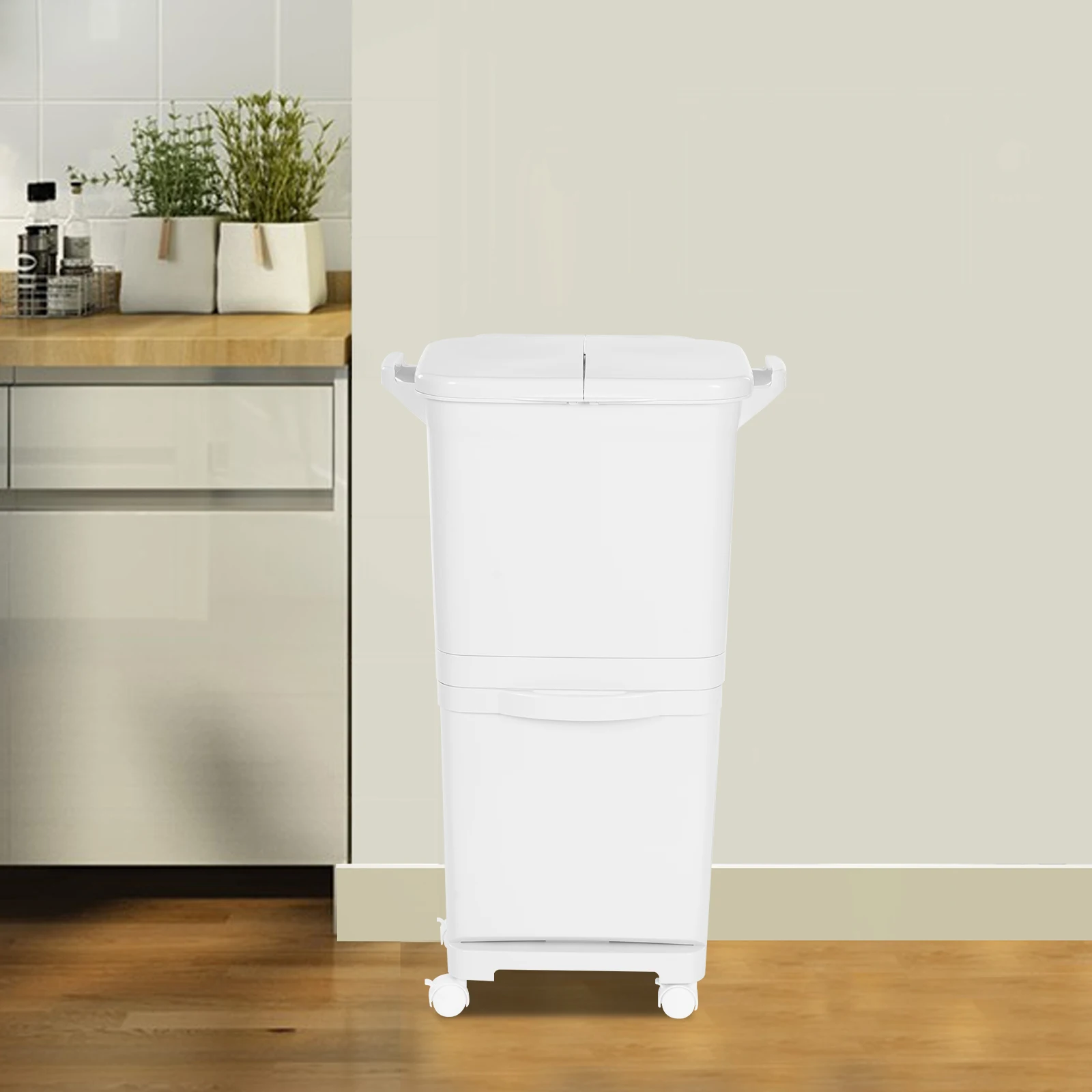Weißer 45-Liter-Mülleimer aus PP, klassifiziert, Küchen-Mülleimer, Sortier-Mülleimer, vertikaler Mülleimer für Küchen, Schlafzimmer, Badezimmer – Detail 18