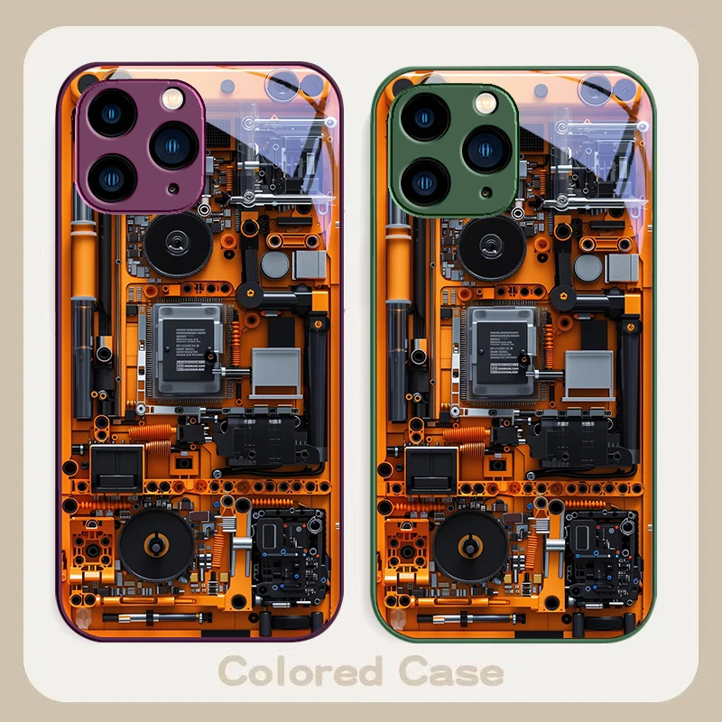 Circuit structure brown Purple For Iphone 16 Plus 15 14 13 12 Mini 11 Pro Max X XS XR 7 8 Plus 2022 Tempered Glass Phone Case