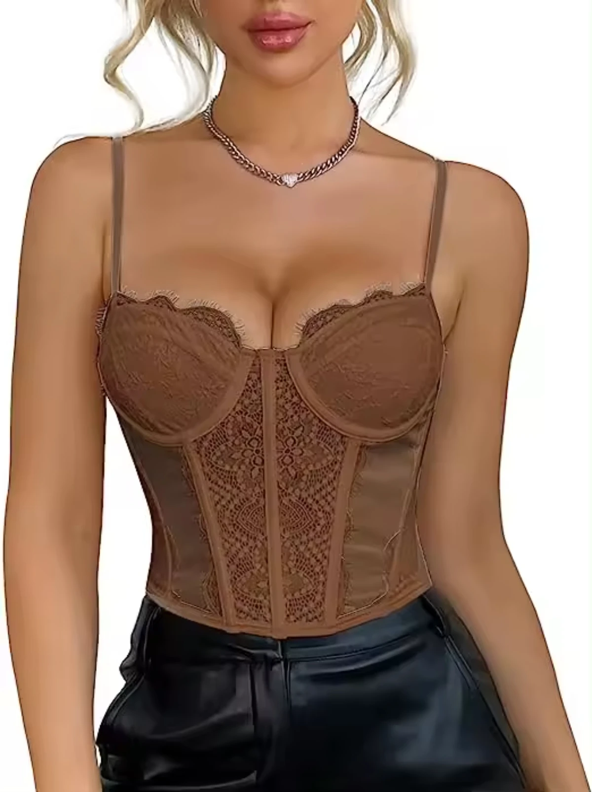 Lace Corset Crop Tops for Women Sexy Fashion Club Bodysuit with Buckle