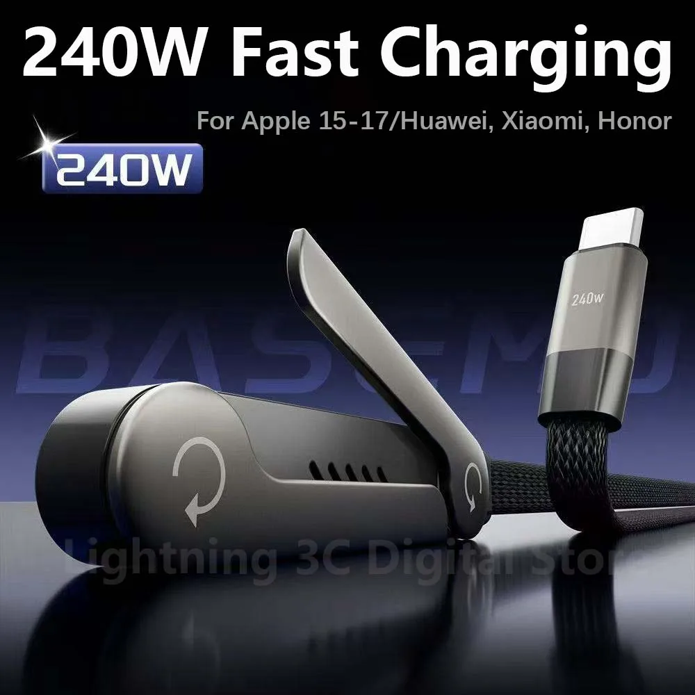 Foldable 240W Fast Charging Data Cable Phone Holder Fast Charging Phone Tablet Foldable Holder 2-in-1 For Iphone 15 17 Andriod