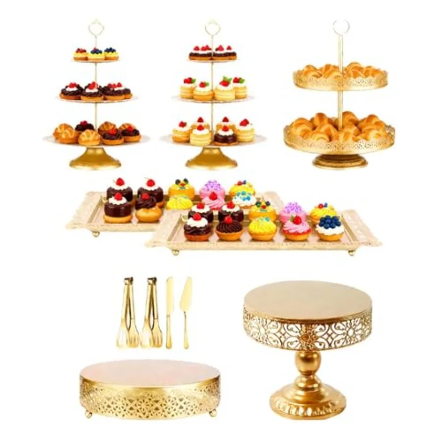 

11 Pcs Gold Cake Stand Set for Wedding, Cake Display Tower for Birthday Party, Fruit Candy Donut Plate Serving Tower Tray Platt