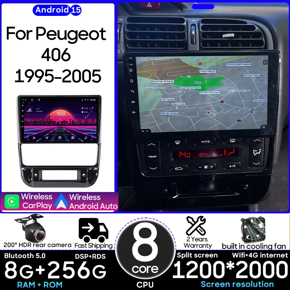 Android For Peugeot 406 1995 - 2005 Car Multimedia Player Auto Head Unit Radio Wireless Carplay Video Stereo Navigation GPS 2din