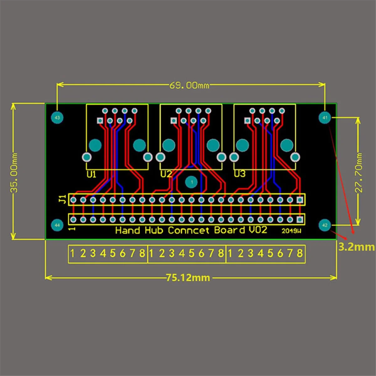 Placa de fuga fêmea rj45, terminal de mola rápida rj45 sem solda para 8 pinos, conector fêmea rj45 de três maneiras com placa pcb rara