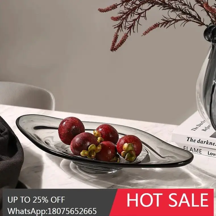 

HLZ Simple Modern Glass Fruit Plate Living Room Coffee Table Dining Table Creative Tray Storage Plate Ornament