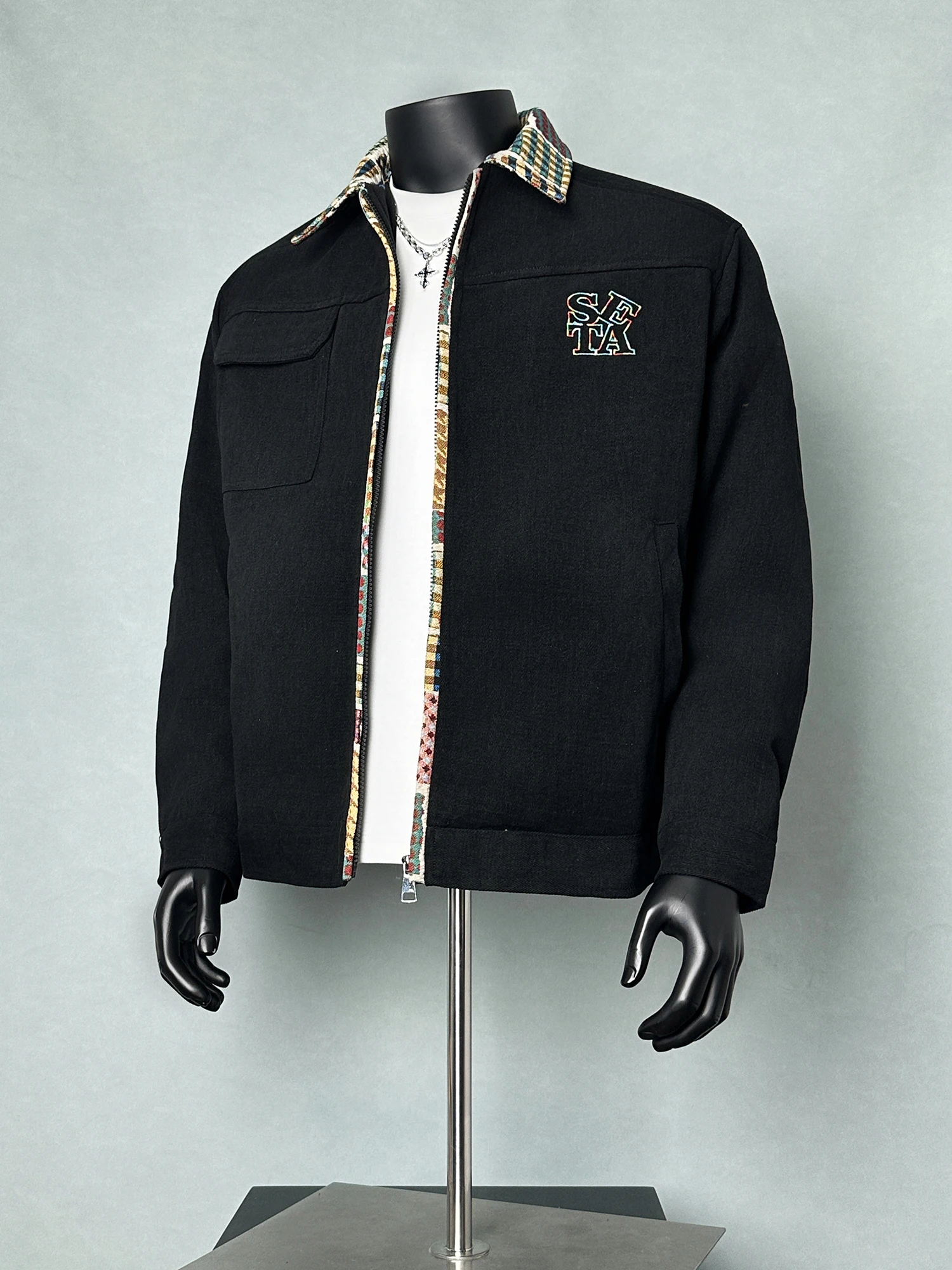 

ANXIE Retro Japanese Sle Workwear Jaet Men's Trendy Brand Spring Season Splice Outerwear Turn-down Collar Color Blo
