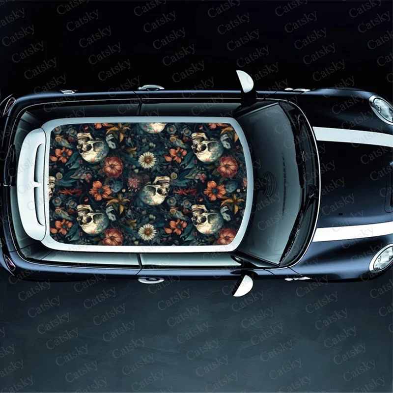 Skull Flower Car Roof Sticker Wrap Racing SUV Accessories Packaging Painted PVC Custom Car Graphic Decal