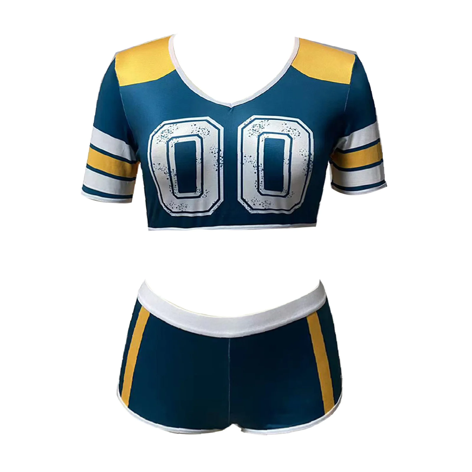 

Womens Cheerleader Costume Cheerleading Uniform Cheerleader Football Jersey Costume Print Crop Top with Shorts Cheer Dance Suits